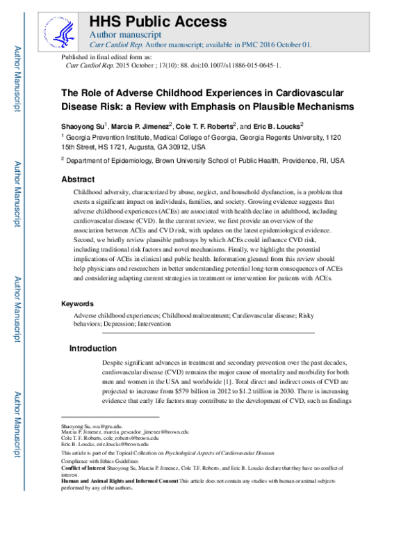 (PDF) The Role of Adverse Childhood Experiences in Cardiovascular ...