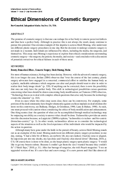 PDF) Ethical Dimensions of Cosmetic Surgery