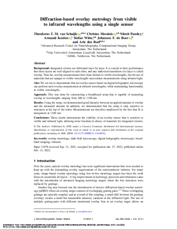 (PDF) Diffraction-based overlay metrology from visible to infrared ...