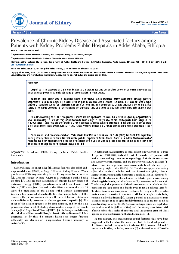 (PDF) Prevalence of Chronic Kidney Disease and Associated factors among ...