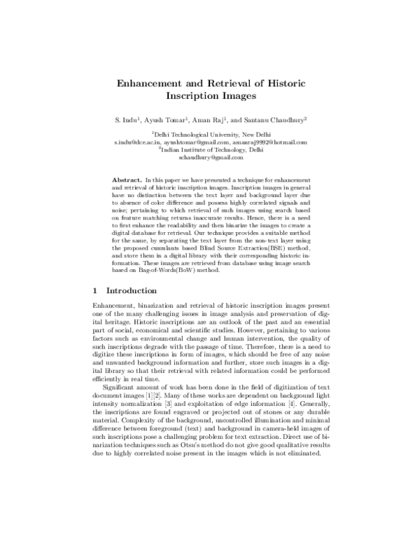 (PDF) Enhancement and Retrieval of Historic Inscription Images