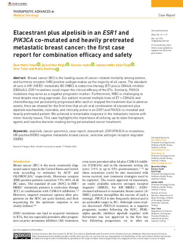 (PDF) Elacestrant plus alpelisib in an ESR1 and PIK3CA co-mutated and ...