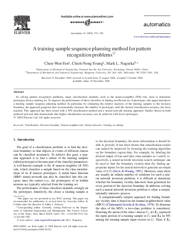 (PDF) A training sample sequence planning method for pattern ...