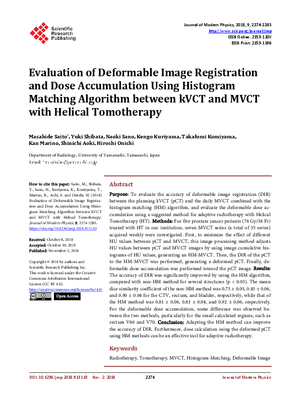 (PDF) Evaluation of Deformable Image Registration and Dose Accumulation ...