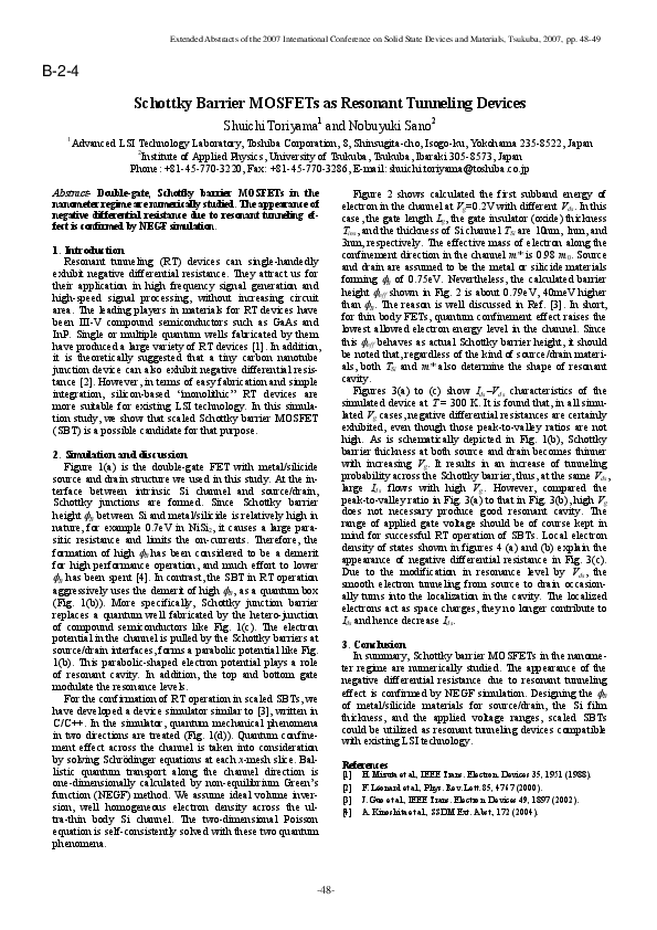 (PDF) Schottky Barrier MOSFETs as Resonant Tunneling Devices