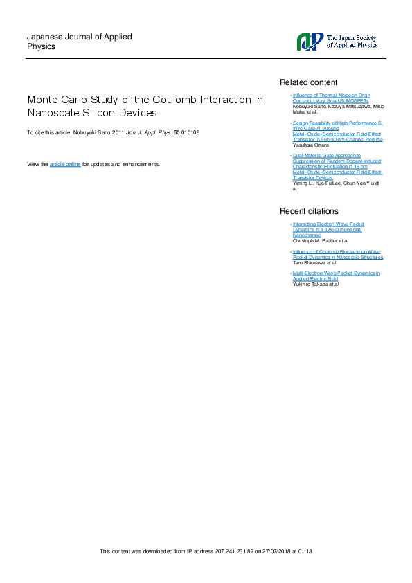 (PDF) Monte Carlo Study of the Coulomb Interaction in Nanoscale Silicon ...