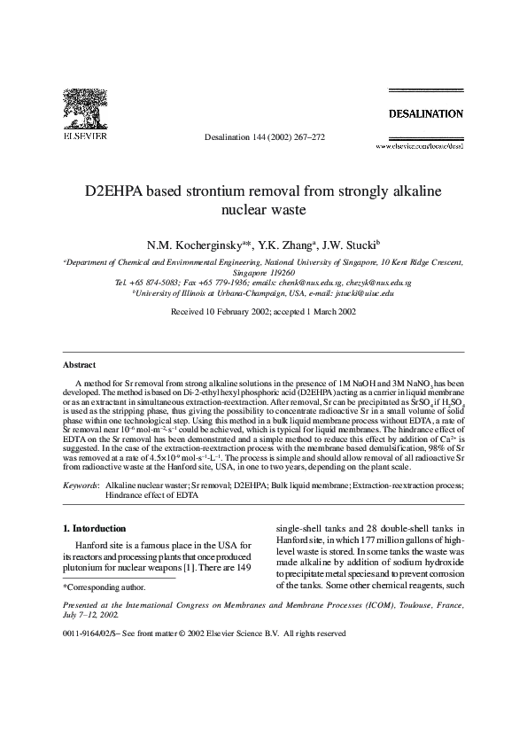 (PDF) D2EHPA based strontium removal from strongly alkaline nuclear waste