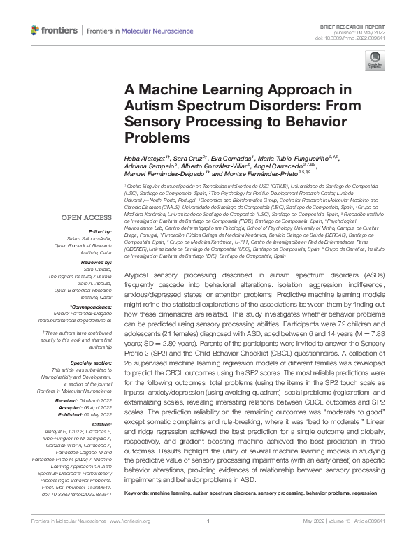 (PDF) A Machine Learning Approach in Autism Spectrum Disorders: From ...