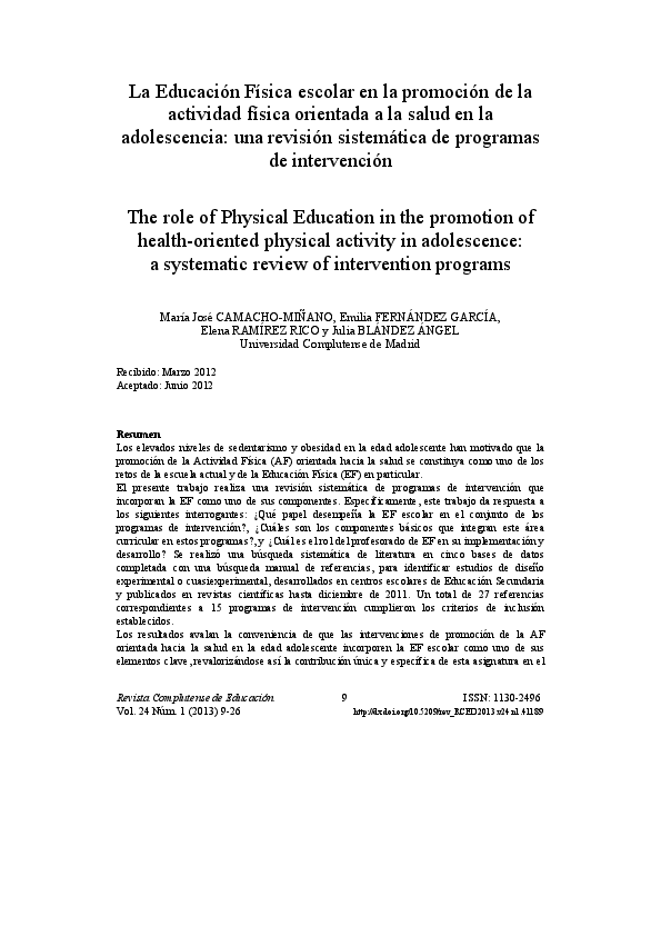 (PDF) The role of Physical Education in the promotion of health ...