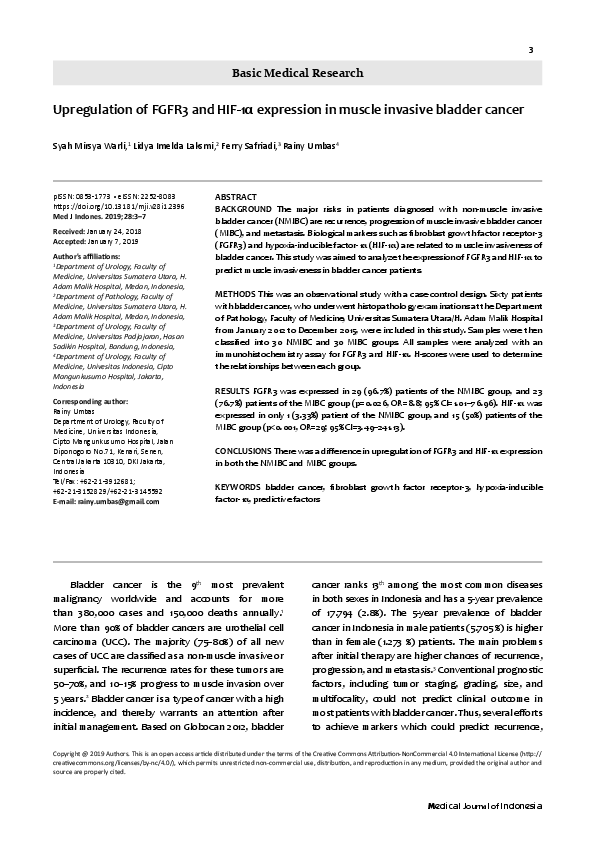 (PDF) Upregulation of FGFR3 and HIF-1α expression in muscle invasive ...