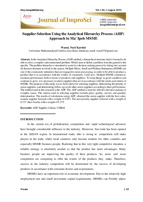 (PDF) Supplier Selection Using the Analytical Hierarchy Process (AHP ...