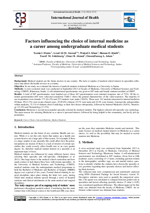 (PDF) Factors influencing the choice of internal medicine as a career ...