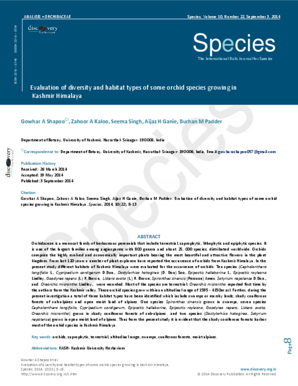(PDF) Evaluation of diversity and habitat types of some orchid species ...