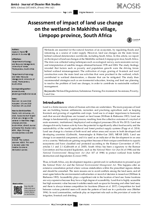 (PDF) Assessment of impact of land use change on the wetland in ...