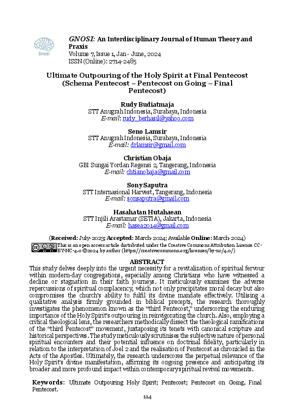 (PDF) Ultimate Outpouring of the Holy Spirit at Final Pentecost (Schema ...