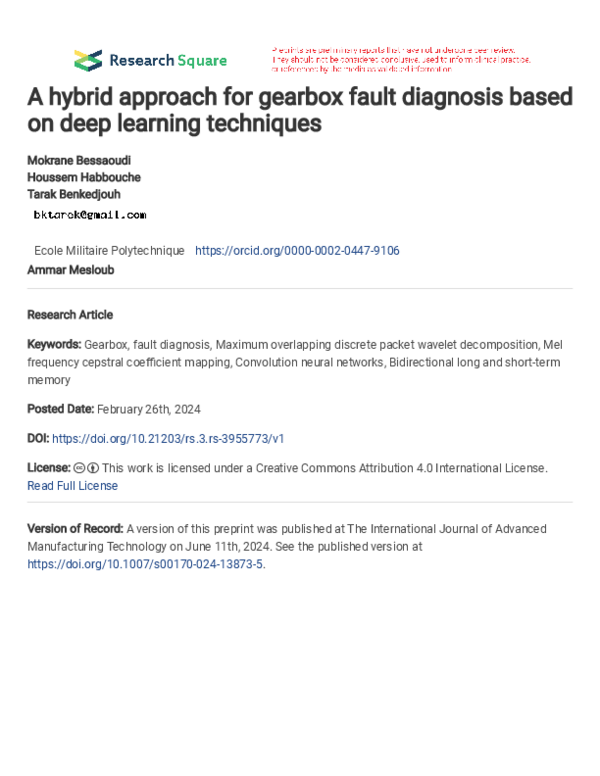 (PDF) A hybrid approach for gearbox fault diagnosis based on deep ...