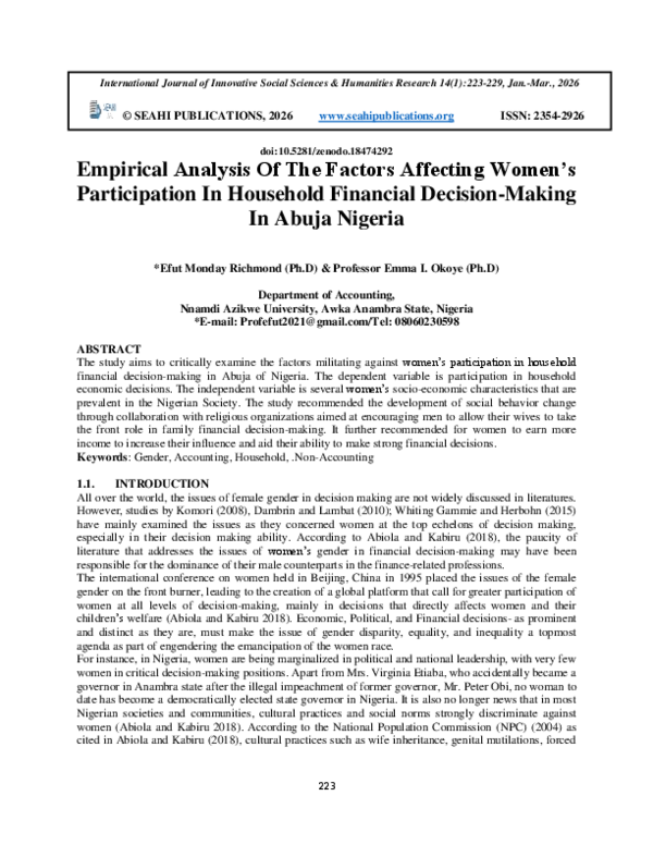 (PDF) Empirical Analysis Of The Factors Affecting Women's Participation ...