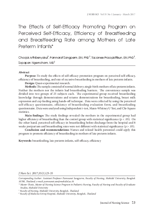 (PDF) The Effects of Self-Efficacy Promoting Program on Perceived Self ...