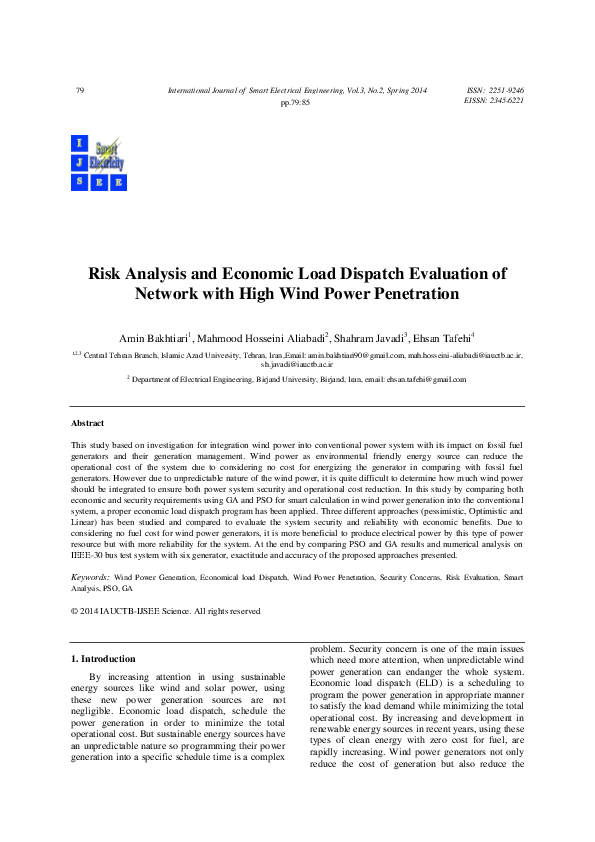 (PDF) Risk Analysis and Economic Load Dispatch Evaluation of Network ...