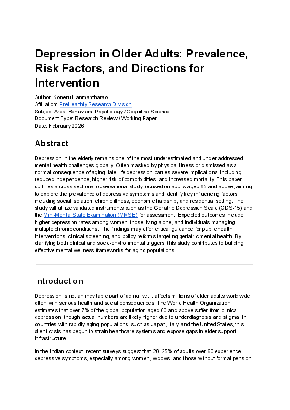 (PDF) Depression in Older Adults: Prevalence, Risk Factors, and ...