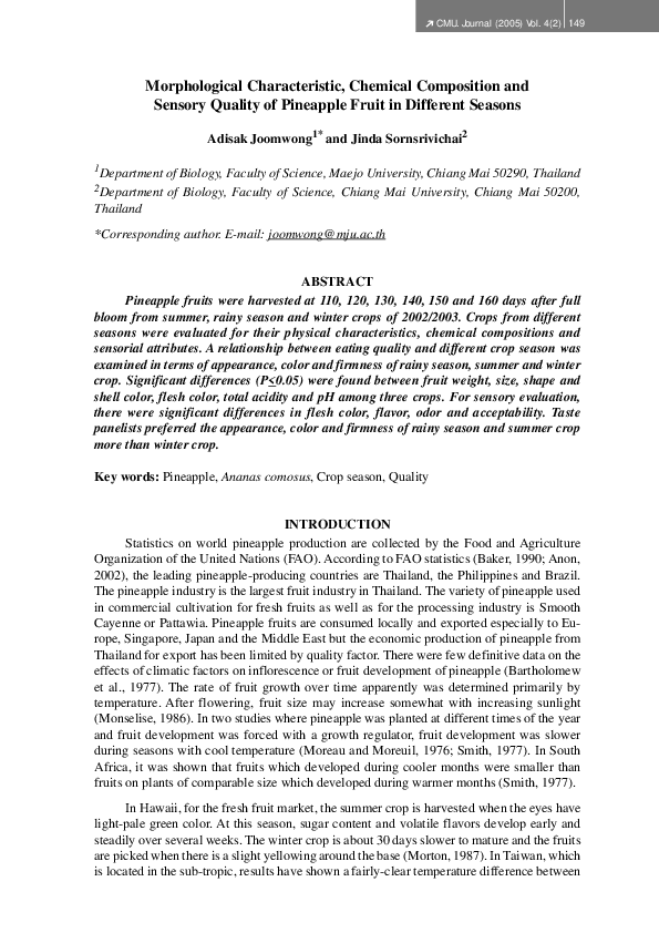 (PDF) Morphological Characteristic, Chemical Composition and Sensory ...