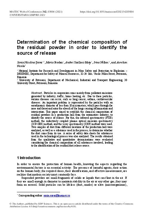 (PDF) Determination of the chemical composition of the residual powder ...