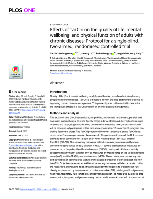 (PDF) Effects of Tai Chi on the quality of life, mental wellbeing, and ...