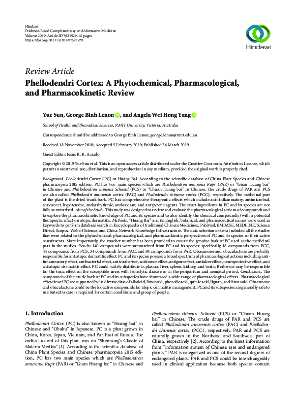 (PDF) Phellodendri Cortex: A Phytochemical, Pharmacological, and ...