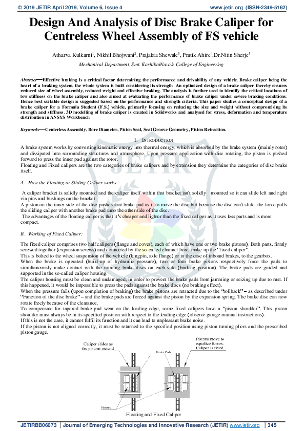 (PDF) Design And Analysis of Disc Brake Caliper for Centreless Wheel ...