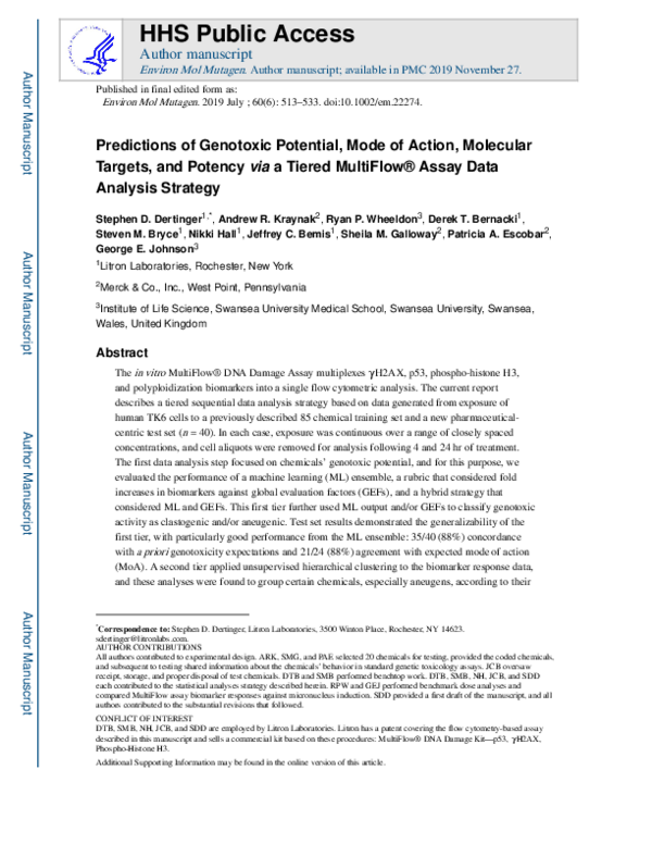 (PDF) Predictions of genotoxic potential, mode of action, molecular ...
