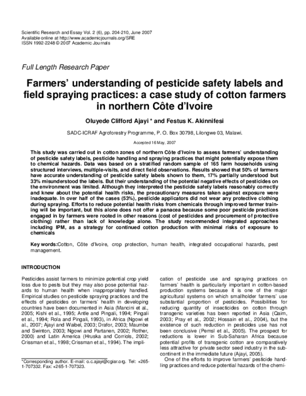 (PDF) Farmers' understanding of pesticide safety labels and field ...