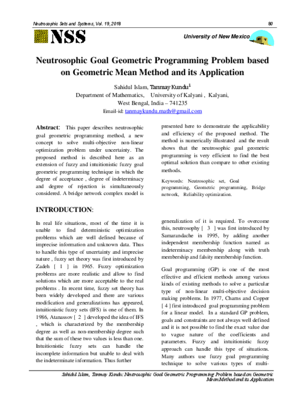 (PDF) Neutrosophic Goal Geometric Programming Problem based on ...