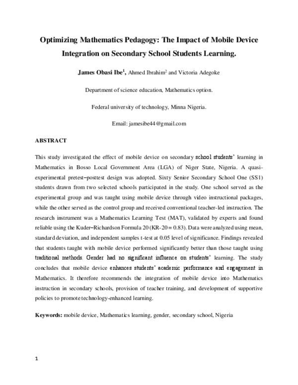 (PDF) Optimizing Mathematics Pedagogy: The Impact of Mobile Device ...