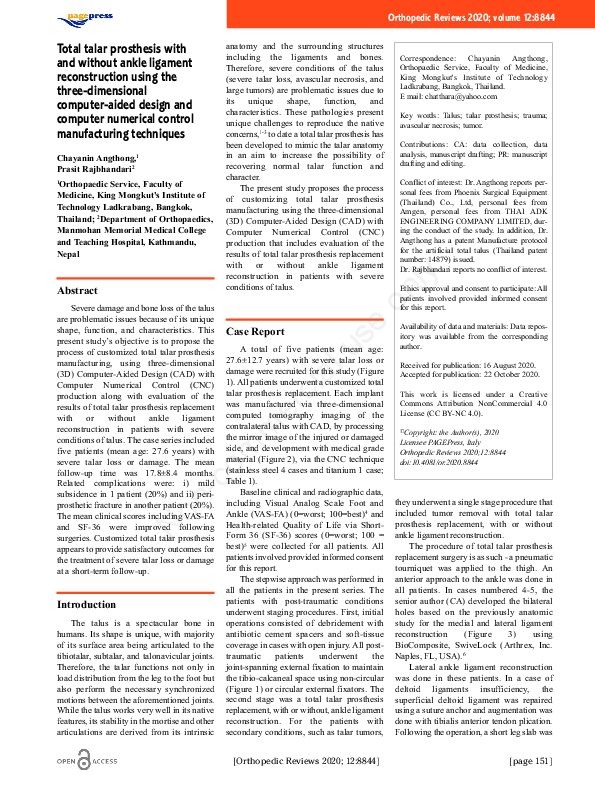 (PDF) Total talar prosthesis with and without ankle ligament ...