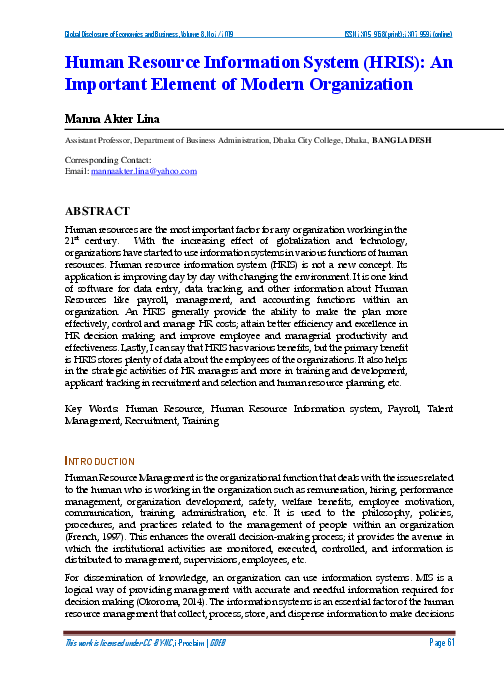 (PDF) Human Resource Information System (HRIS): An Important Element of ...