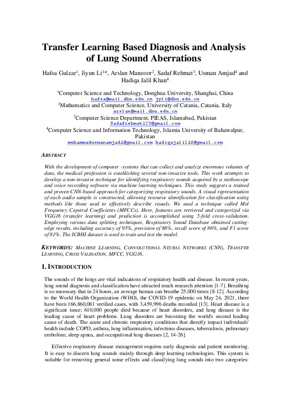 (PDF) Transfer Learning Based Diagnosis and Analysis of Lung Sound ...