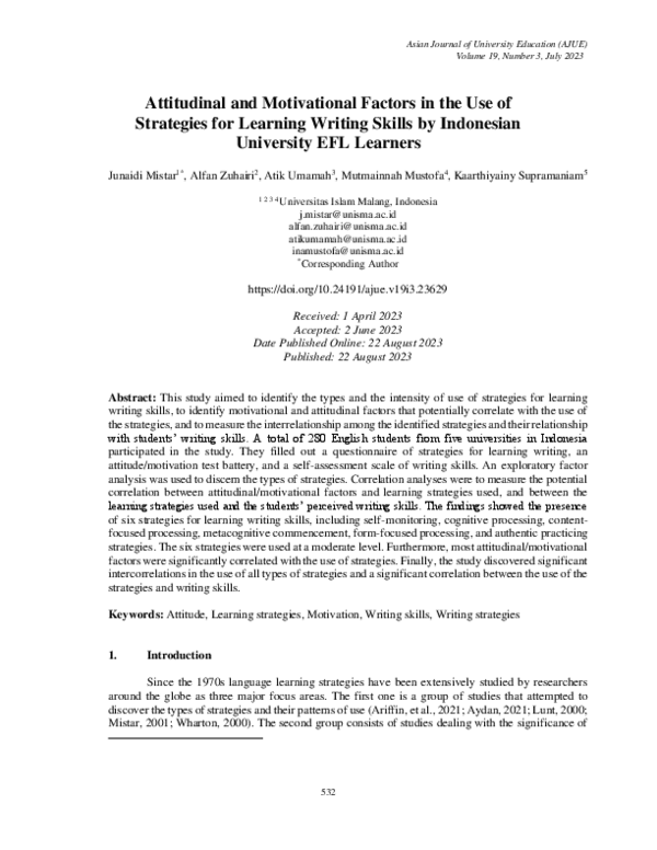(PDF) Attitudinal and Motivational Factors in the Use of Strategies for ...