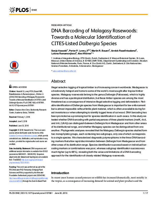 (PDF) DNA Barcoding of Malagasy Rosewoods: Towards a Molecular ...