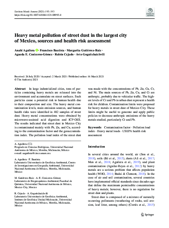 (PDF) Heavy metal pollution of street dust in the largest city of ...