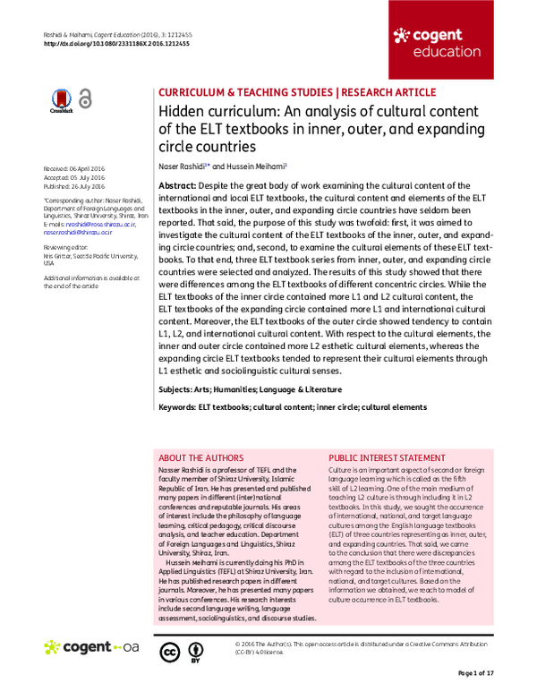 (PDF) Hidden curriculum: An analysis of cultural content of the ELT ...