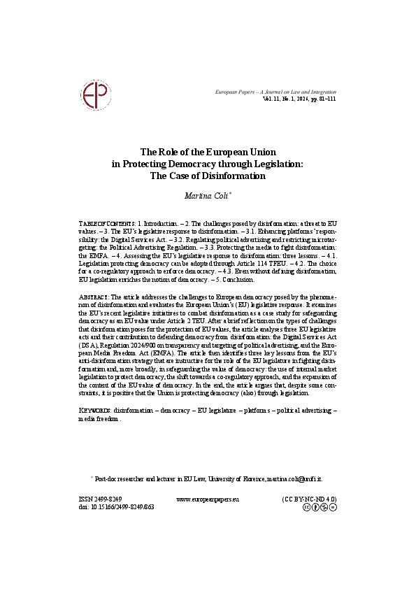 (PDF) The Role of the European Union in Protecting Democracy through ...