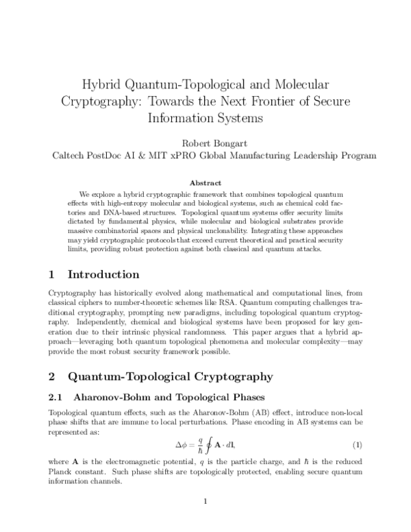 (PDF) Hybrid Quantum-Topological and Molecular Cryptography: Towards ...