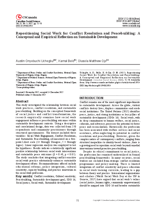 (PDF) Repositioning Social Work for Conflict Resolution and ...