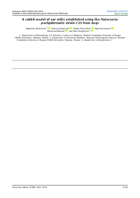 (PDF) A rabbit model of ear otitis established using the Malassezia ...