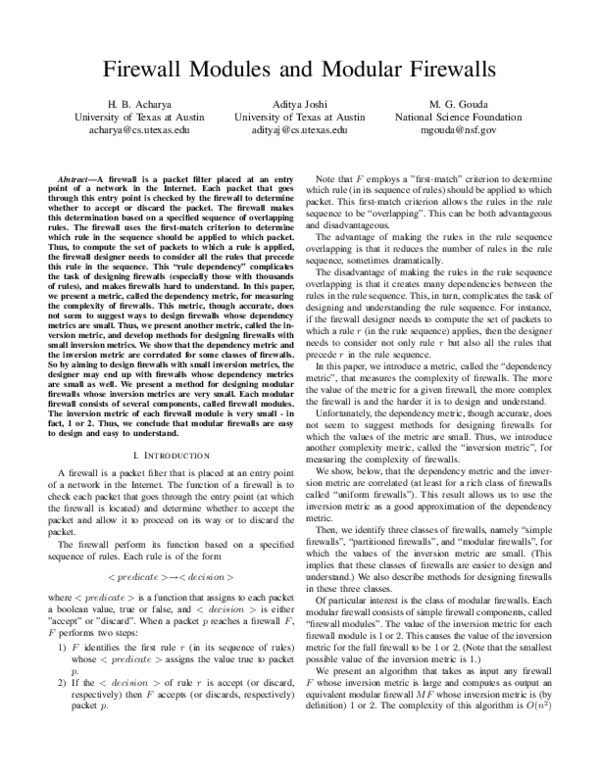 (PDF) Firewall modules and modular firewalls