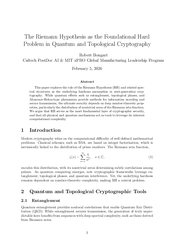 (PDF) The Riemann Hypothesis as the Foundational Hard Problem in ...