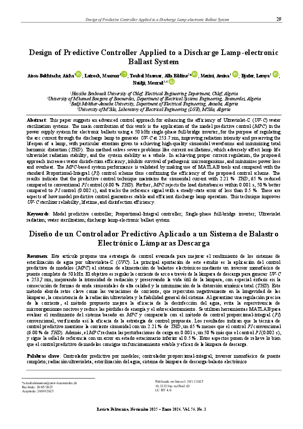 (PDF) Design of Predictive Controller Applied to a Discharge Lamp ...