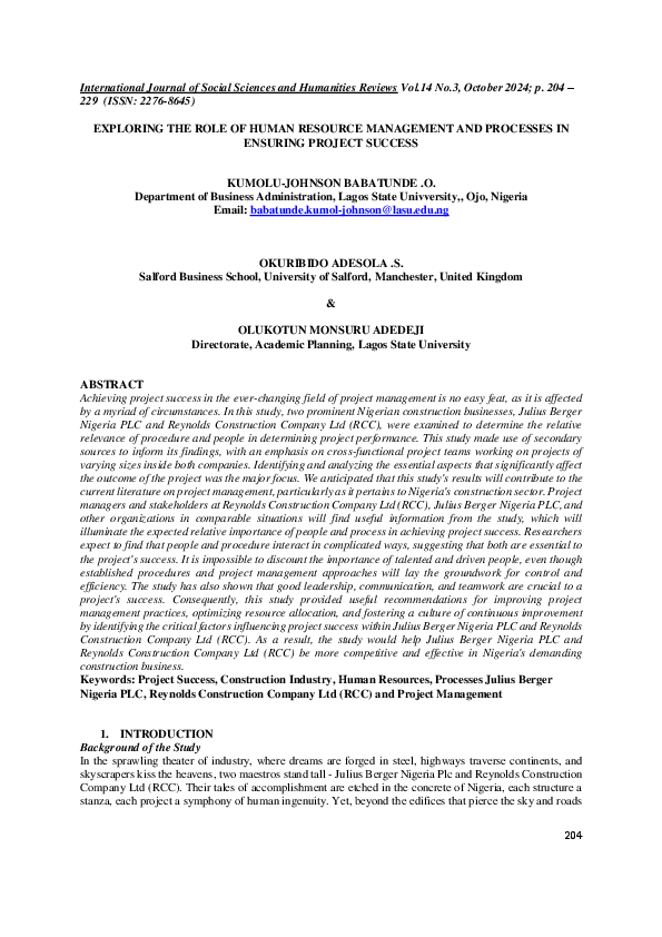(PDF) EXPLORING THE ROLE OF HUMAN RESOURCE MANAGEMENT AND PROCESSES IN ...