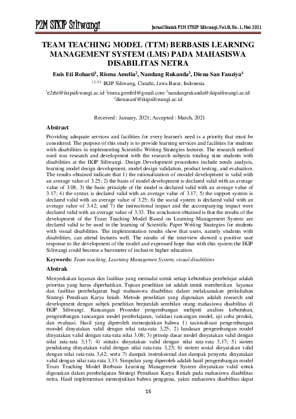 (PDF) Team Teaching Model (TTM) Berbasis Learning Management System ...