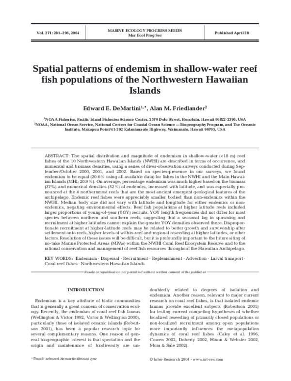 (PDF) Spatial patterns of endemism in shallow-water reef fish ...
